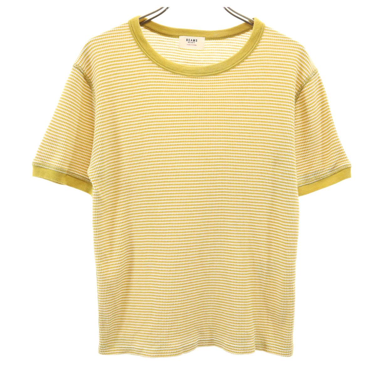 

BEAMS HEART border Short sleeve waffle T-shirt Yellow Women Used