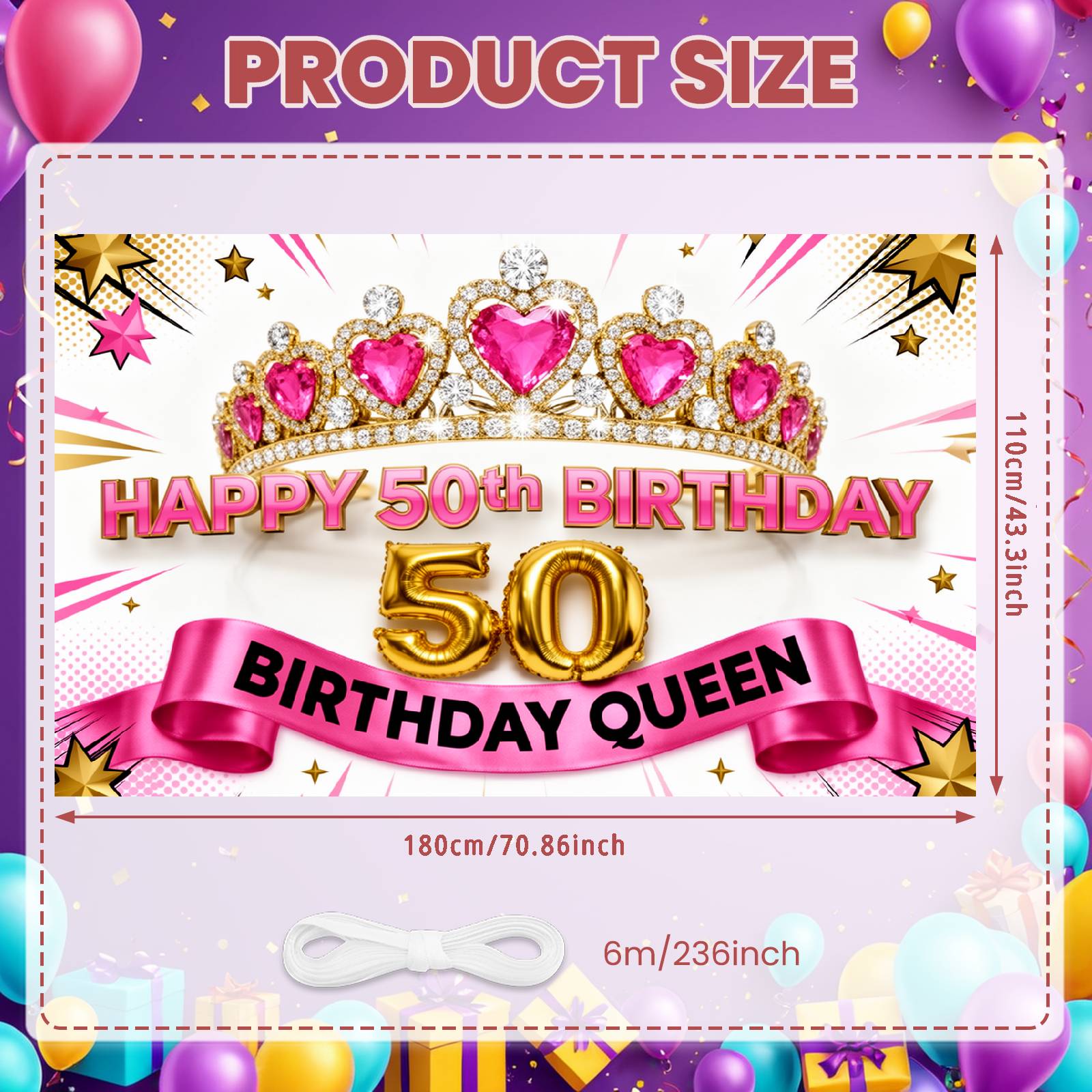 Birthday  Backdrop Gold Number Balloons Birthday Celebration Display 50th Celebration Banner Pink 50th Birthday Display