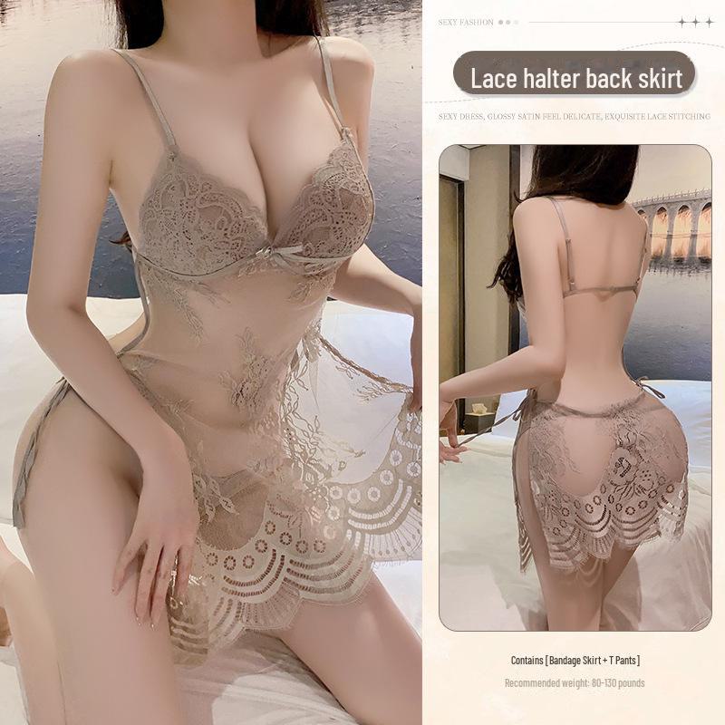 Manyan Sexy rückenfreie Dessous: Transparentes Nachthemd mit Strapsen, Home Suit 9194