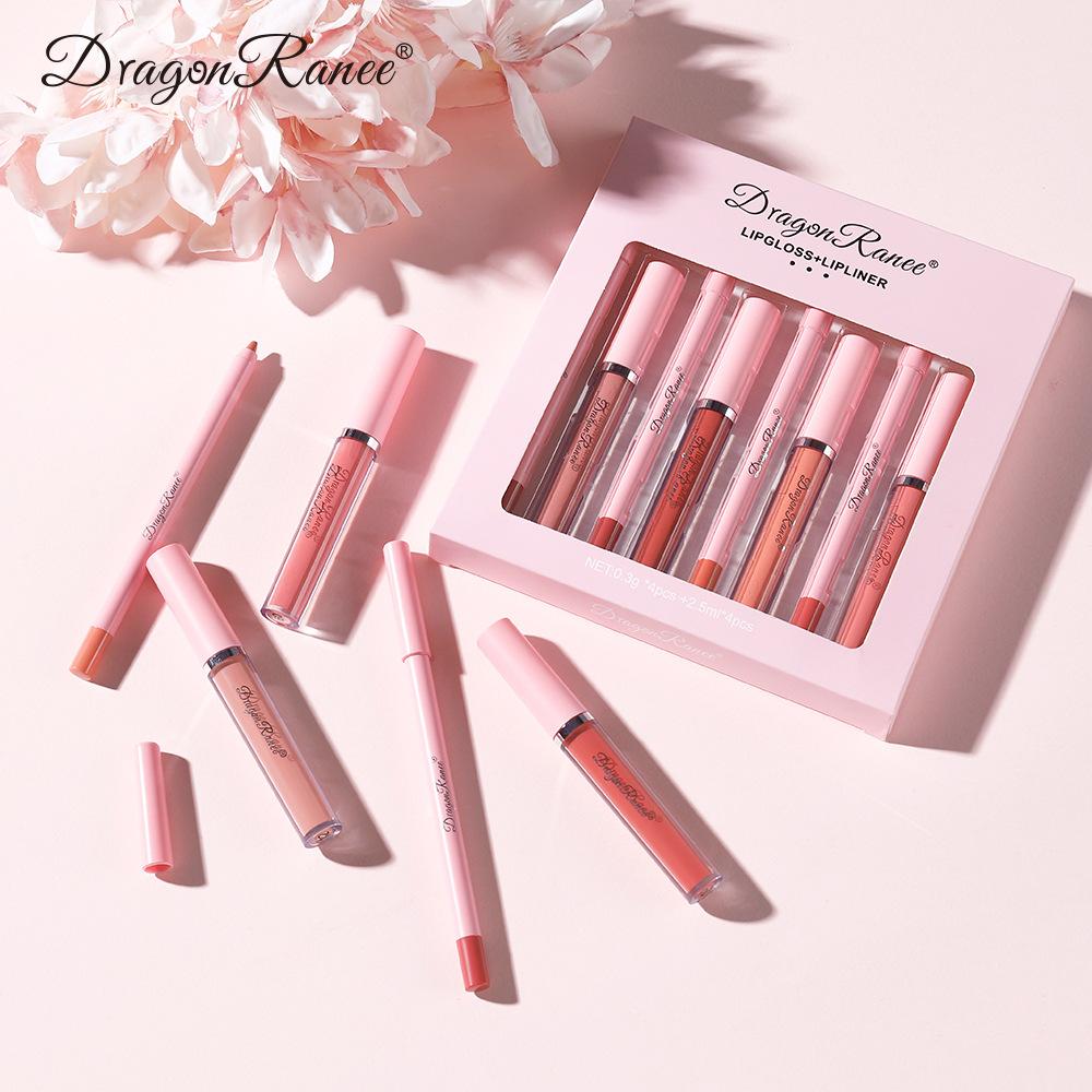 4-Shade Waterproof Matte Lip Liner & Shine Lip Gloss Set - Define & Enhance Lips for a Natural 3D Look. Perfect Gift!