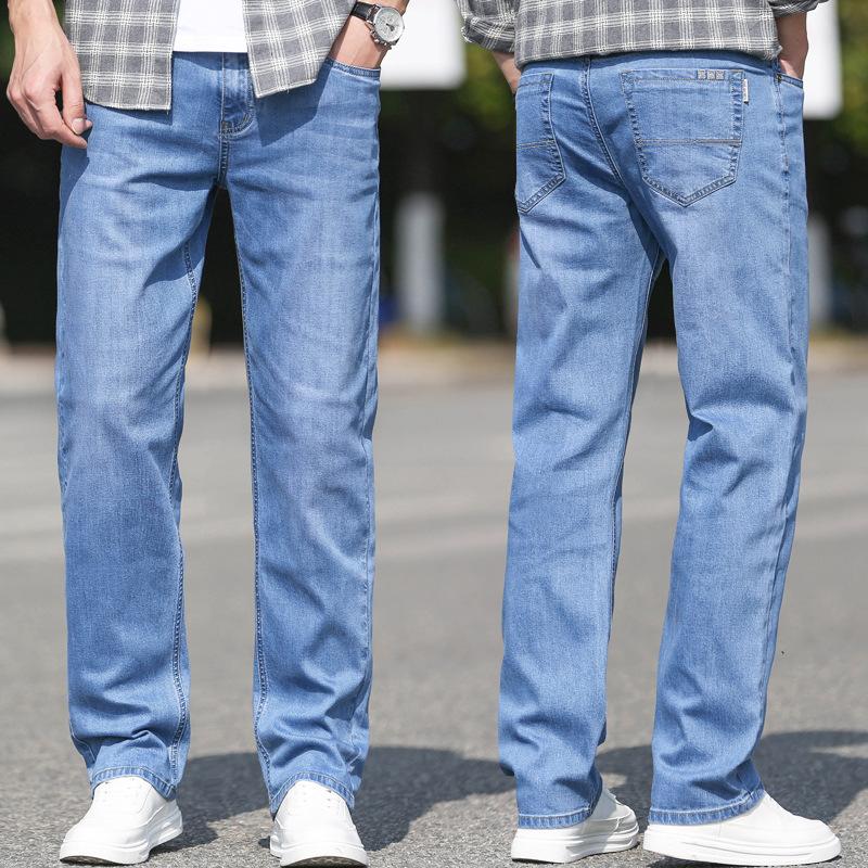 Autumn and Winter Fleece Thickened Jeans Spring and Autumn Business Loose Straight Pants Elastic Pants