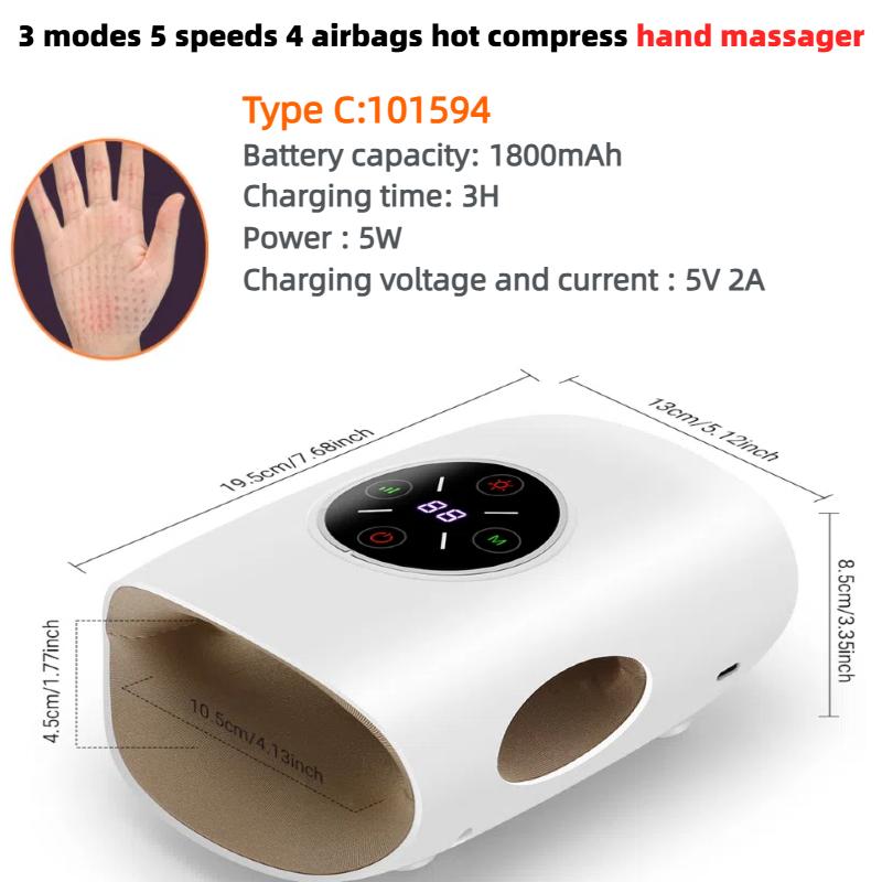 

Электрический ручной массажер с воздушной подушкой, точечным нажатием, разминанием, горячим компрессом, зарядкой Type-C, устройство для расслабления ладони