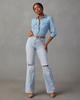 Women's Long-Sleeve Denim Shirt with Turn-Down Collar - Casual, European and American Style (Style 16810)
