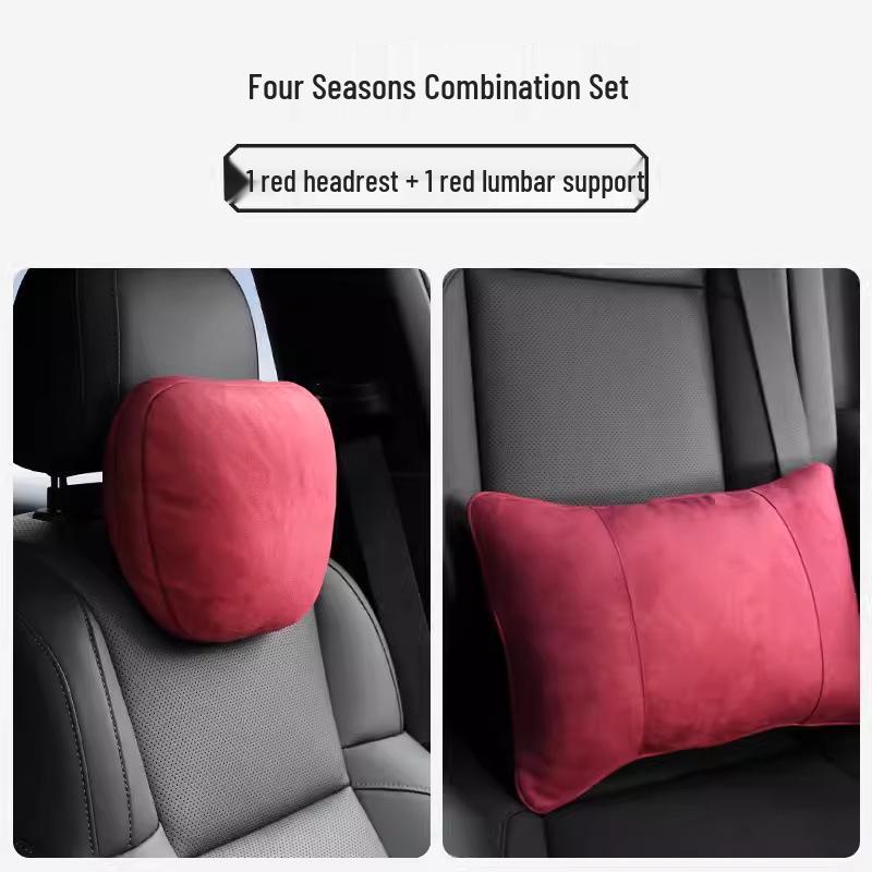 Wildleder Auto Lenden- & Nackenstütz-Set - Atmungsaktive, Perforierte Kopfstützen- & Rückenlehnenkissen