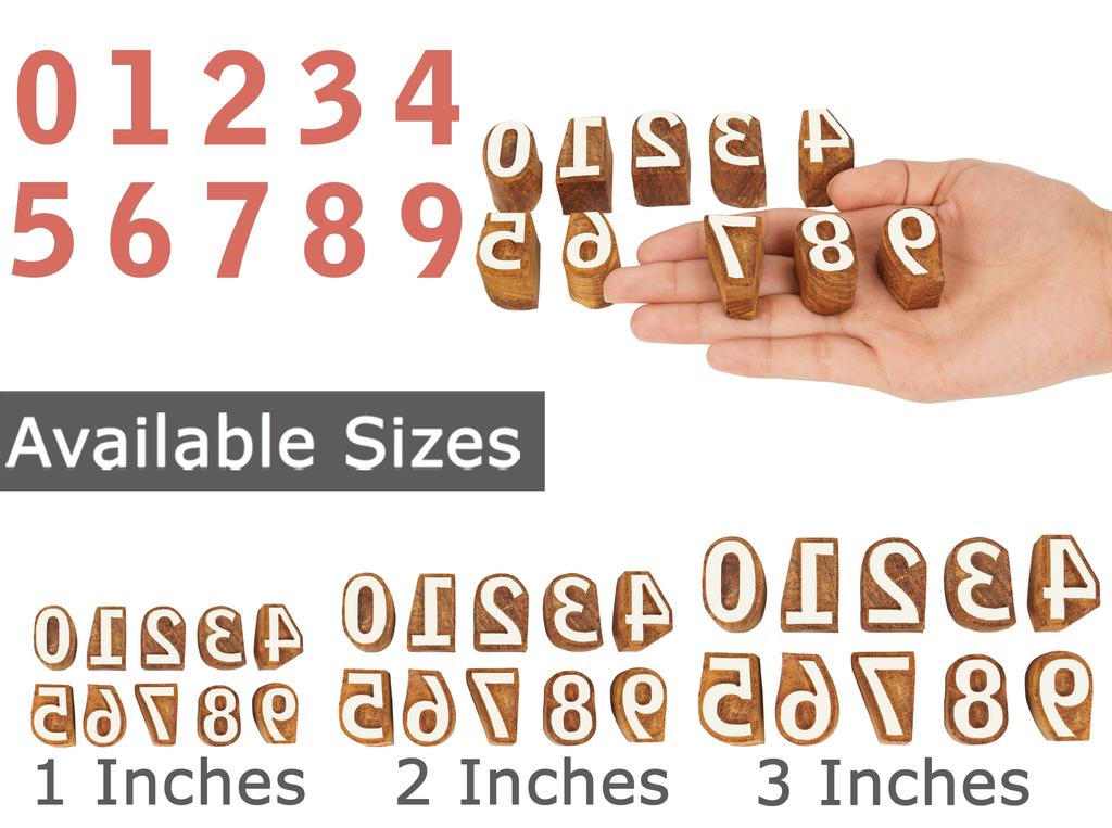 IBA Indianbeautifulart Textilní tiskový blok 0-9 ručně vyřezávaných dřevěných dřevěných čísel Dřevěný blok pro razítko