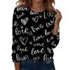 Women's Heart,shaped Printed Round,neck Loose Long,sleeved Top