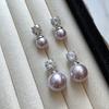 S silver needle rose purple pearl earrings women's light luxury 5A zircon stud earrings real gold electroplating new earrings