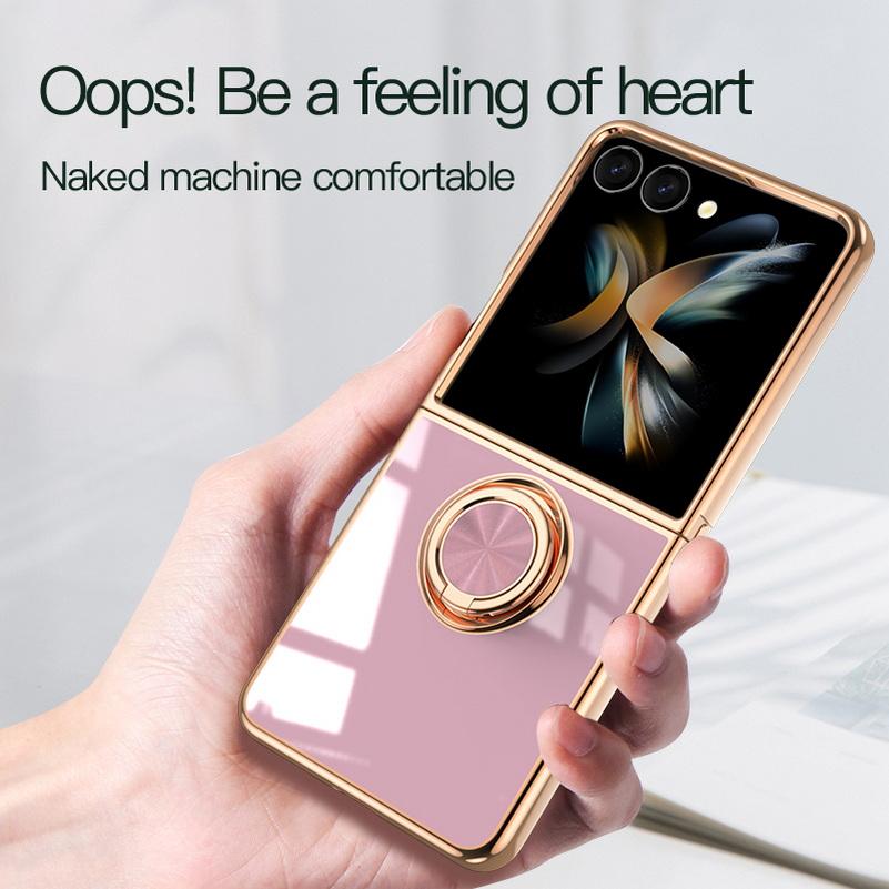 Handyhülle für Samsung Galaxy Z Flip 7 flip7 Silikonständer Schöne Beschichtung Metallringhalter Abdeckung
