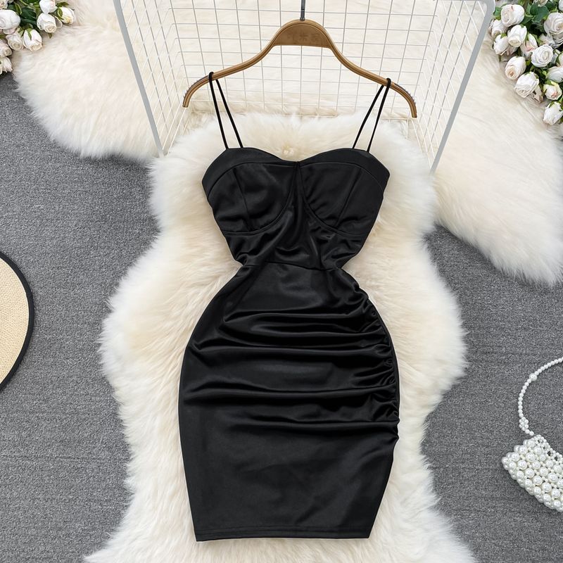 

Ruched Summer Sexy Satin Skinny Slimming Suspender Skirt Black M