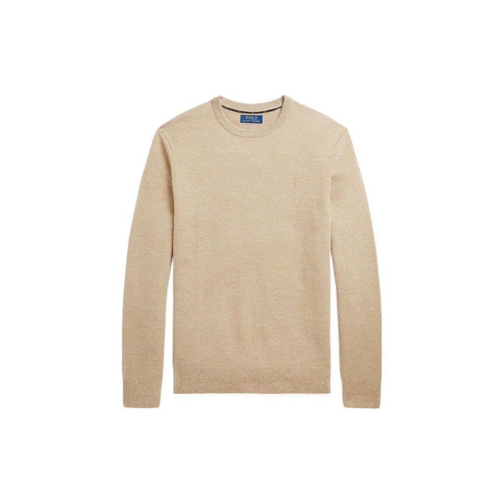 Polo Ralph Lauren FW22 Solid Color Logo Embroidered Crew Neck Sweater Men Sweater Beige MNPOSWE16821243-101
