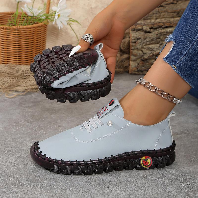 Fashion Women's Wide Fit (Sizes 35-45) Leather Sneakers Flat Elastic Slip-On Loafers – Comfortable Casual Shoes for Moms Women's Shoes