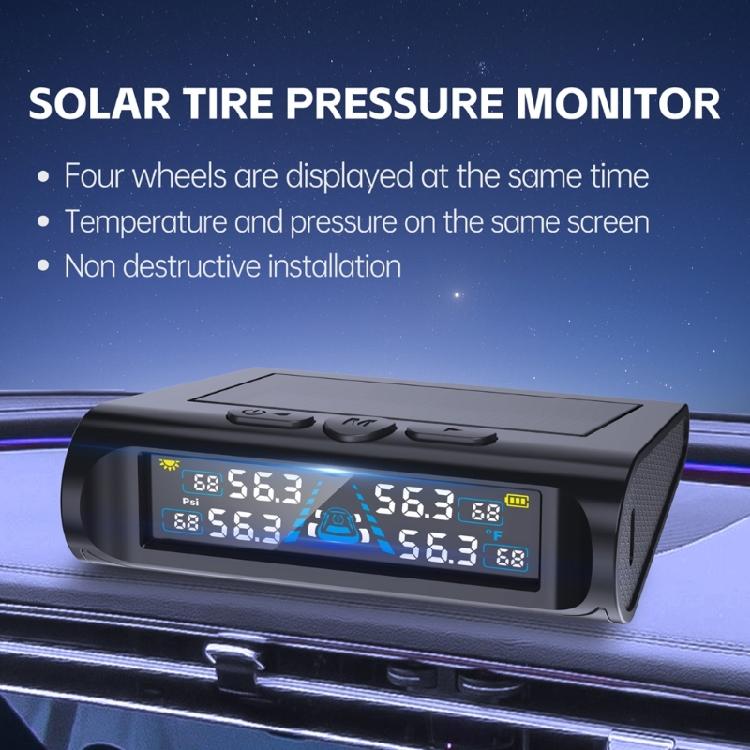 Car Tire Pressure and Temperature Monitor Solar Power 4 External Sensors Real Time Alerts Real Time TPMS Monitor