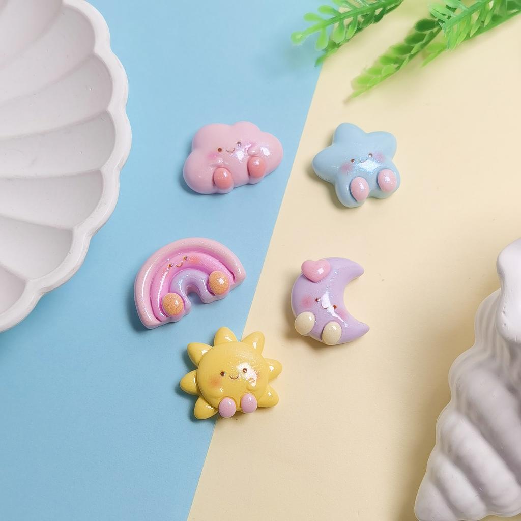 Cartoon Weather Theme Flatback Cabochon Kawaii Sun Moon Star Cloud Rainbow Scrapbooking Hair Bows Center Phone Decor DIY Crafts