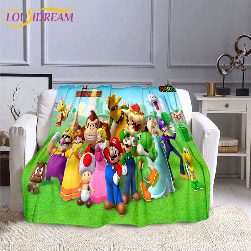 Mario Bros Fashion Blanket Anime Flannel Bed Throw Blanket Soft 3D Printed Cartoon Coverlet Sofa Travel Camping Children Blanket