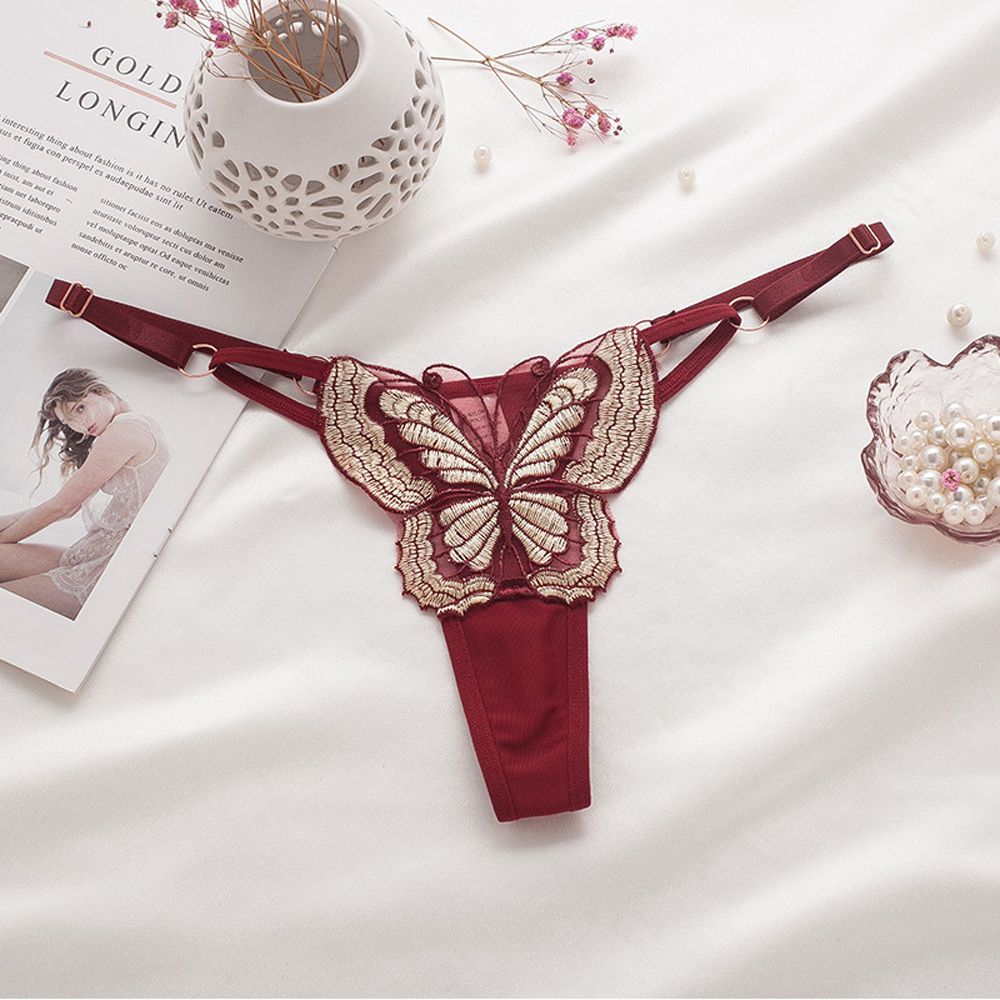 Comfortable Briefs Thong Embroidery Solid Color Women Panties Underpant Lingerie Sexy Underwear