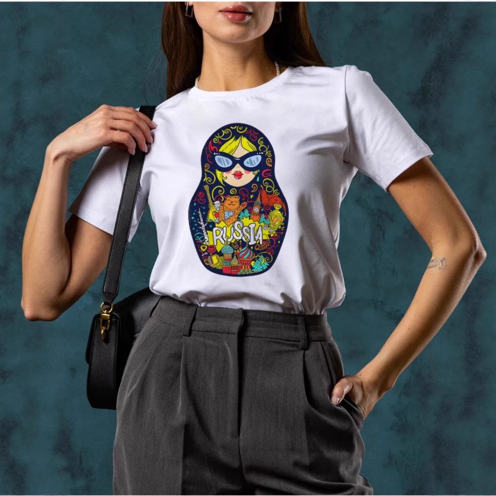 Matryoshka doll print T-shirt | Colorful landmark pattern casual T-shirt, sweet summer style