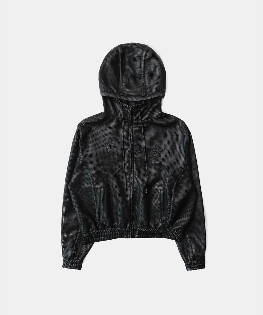 Badblood Perforated Leather Zip-Up Hoodie - Black
