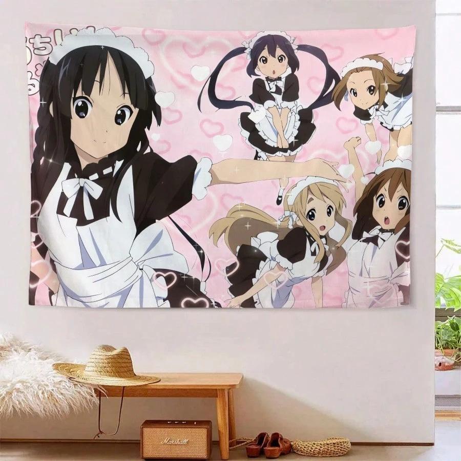 1 Stück Anime Maid Wandteppich, Polyester 2D-Druck, K-On! Maid Cafe Design, Wanddekoration für Schlafzimmer & Wohnzimmer, Akzent für Anime-Fan-Zimmer