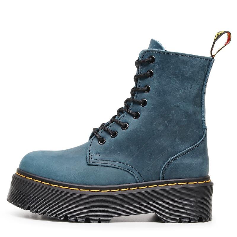 First layer thick bottom hole locomotive boots women, side zipper short boots leather muffin bottom tooling