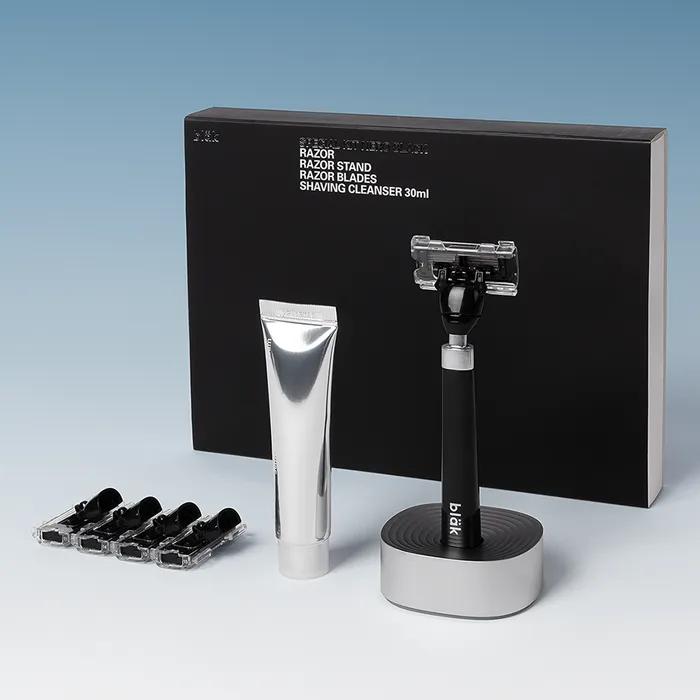 Block Special Kit Nero Black (Razor + Stand + Shaving Cleanser + 4 Blades)