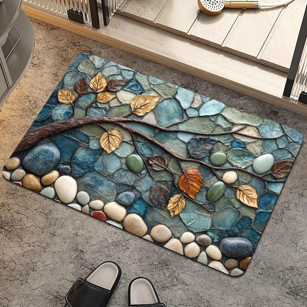 Ginkgo Flower Geometric Pattern Carpet Bathroom Kitchen Living Room Door Mat Natural Art Print Indoor Floor Decoration Mat