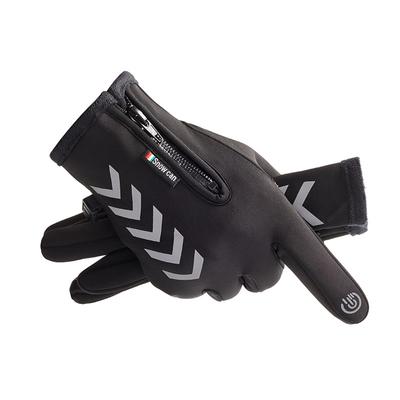 Cycling Gloves for Men Reflective  Waterproof  Zipper Outdoor Warm  Fleece and Thickened Mountaineering Sports Gloves for Women