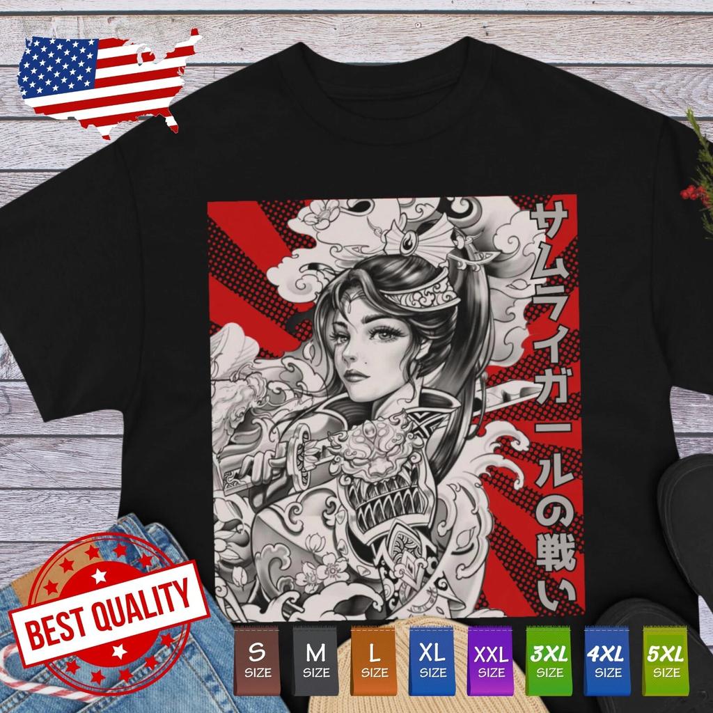 Samurai Warrior Girl T Shirt Anime Clothing Japanese Manga Gift Cosplay Tee
