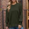 Women's Fashion Round Neck Long Sleeve Sweater Knitted Side Slit Pullover