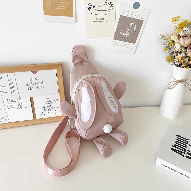 Adorable Children's Backpack Cute Rabbit Canvas Crossbody Bag For Boys And Girls