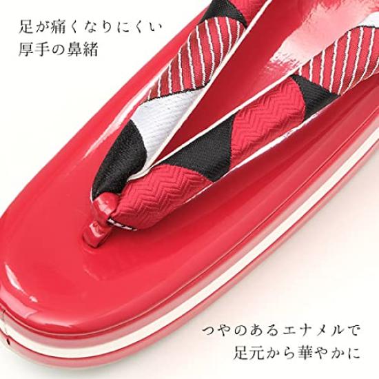 Kyoto Kimono Yuzen Zori and Bag Set Platform Boxed Check (2-Piece Set) - Three-Tiered, Enamel, (E. Pattern)