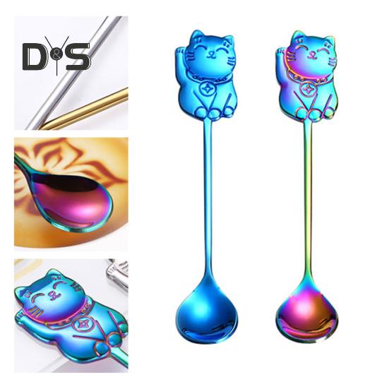 Stainless Steel Mirror Polished Spoon Ergonomic High Temperature Resistant Lucky Cat Tea Scoop Party Decor