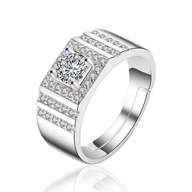 Large Men's Domineering Ring: 925 Sterling Silver, Copper, White Gold-Plated, One Carat Diamond Ring.