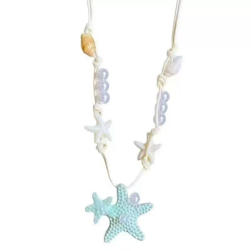 1 Pcs Ocean Style Necklaces With Starfish Shell Faux Pearl Charms For Summer Beach Vacation Daily Wear Handmade Jewelry