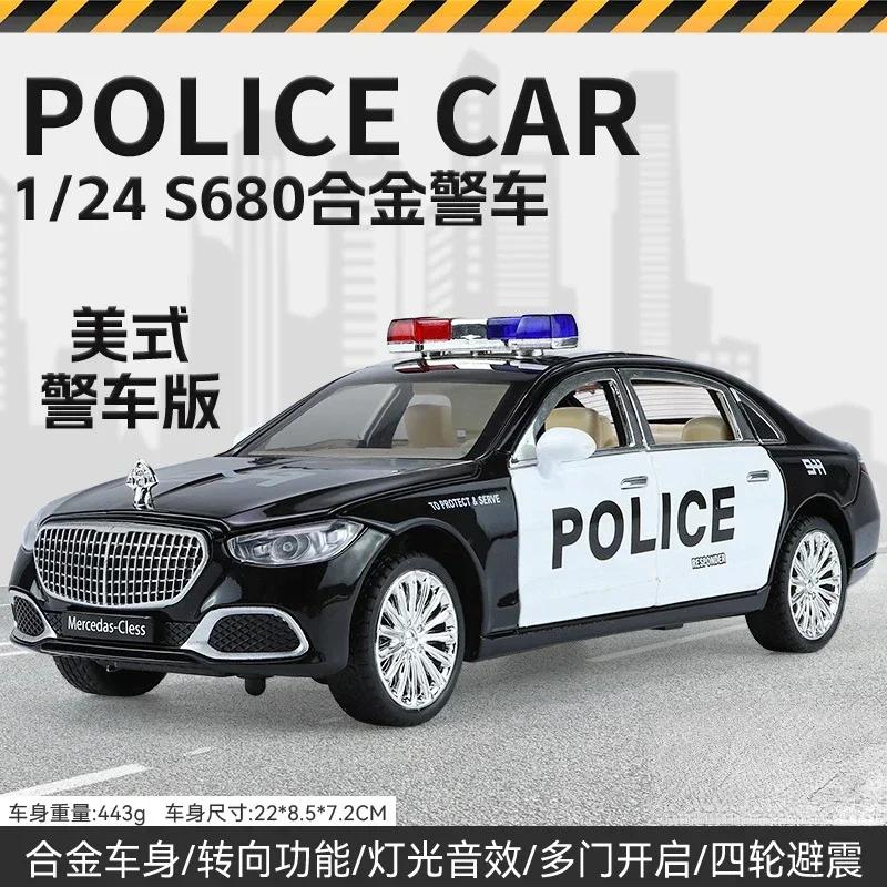 1:24 Mercedes-Benz Maybach S680 Polizeiauto Diecast Metalllegierung Modellauto Sound Licht Pull Back Sammlerspielzeug Geschenke