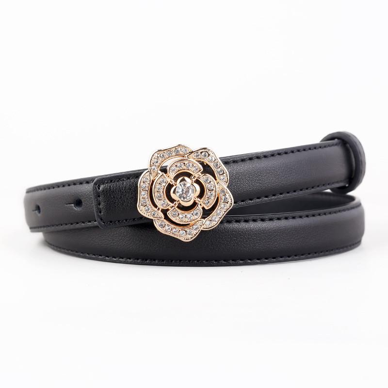 

Womens Genuine Leather Belt With Elegant Flower Closure For Daily Fashion чёрный