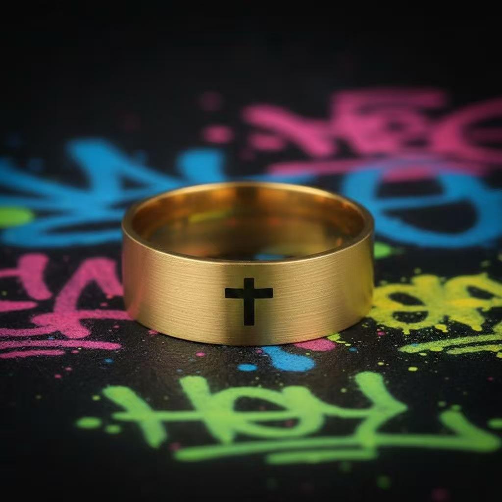 1Pcs New Fashion Stainless Steel Ring For Women Black Jesus Cross For Men Casual Fashion Gothic Jewelry Gift