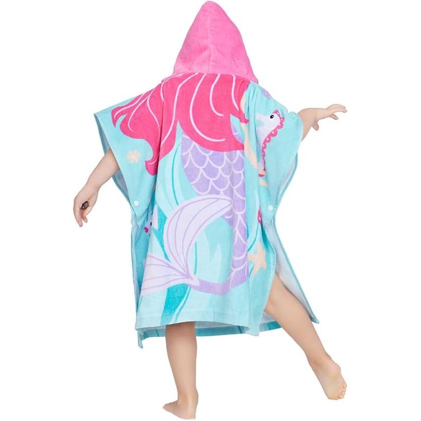 100% Cotton Hooded Towel for Toddlers 2-6 Years Boys Girls Kids Bath Pool Beach Towel Soft Absorbent Beach Poncho Little Mermaid