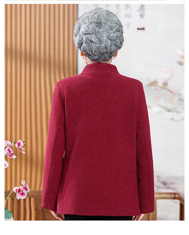 Plus Velvet Thick Warm Tang Suit Jacket for Middle-Aged and Elderly Women