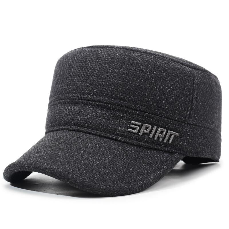 

Мужская зимняя шляпа среднего возраста, плоская шляпа, осенняя теплая шапка с защитой ушей для папы серый