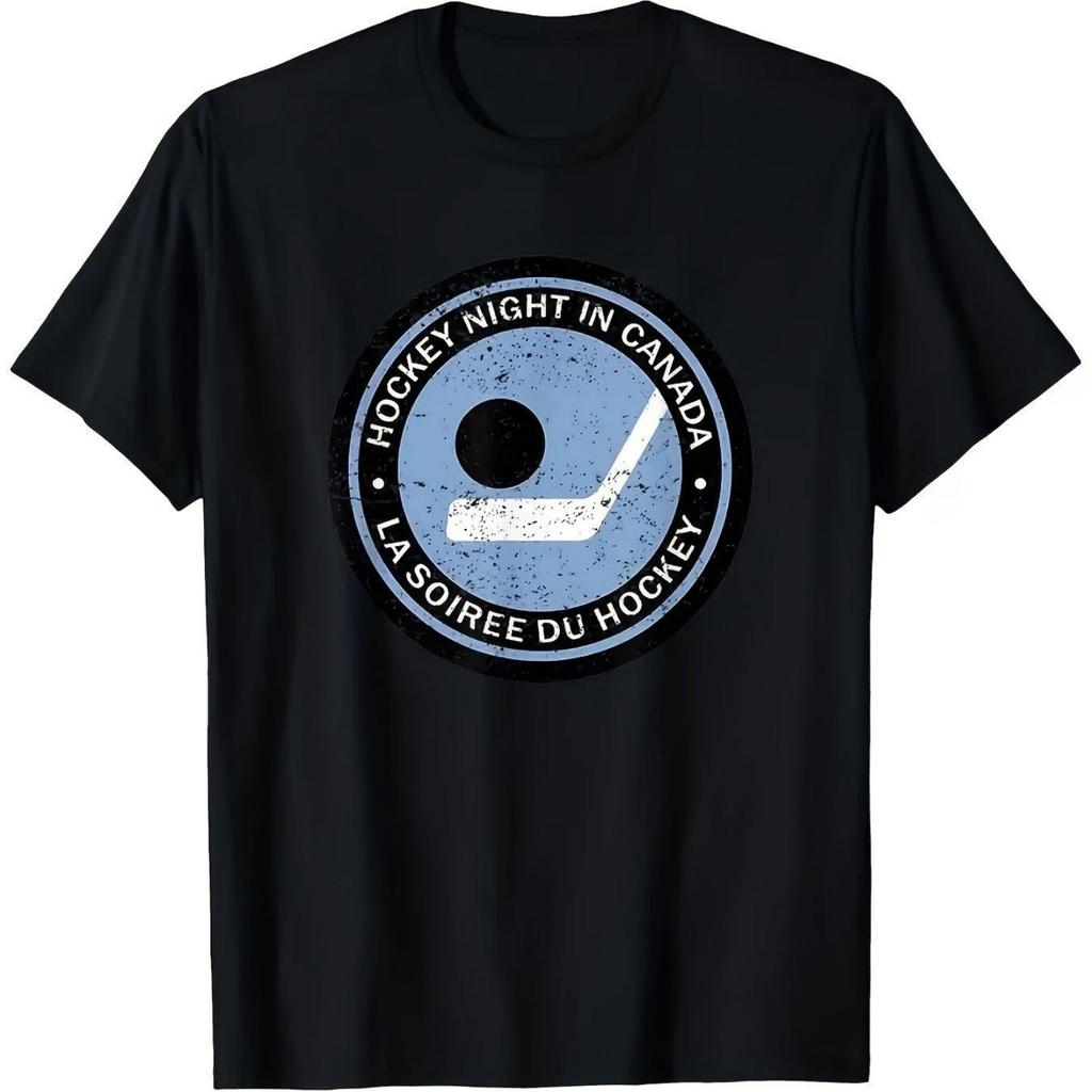 Canada Retro Hockey Night Graphic TShirt for Men Women Vintage Hockey Player Design Black Unisex Crewneck Tee