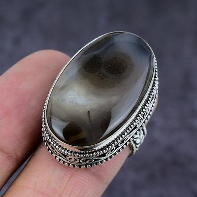 Natural Montana Agate Gemstone Handmade 925 Sterling Silver Ring Size 9 T7v74