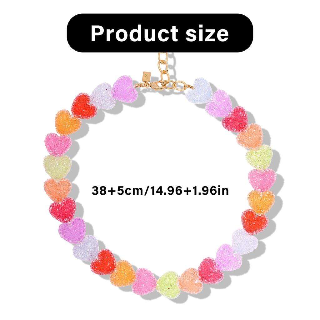 Cute Heart Shaped Resin Pendant Necklace Vibrant Colors Lightweight Comfort Adjustable Chain Accessory For Daily Wear