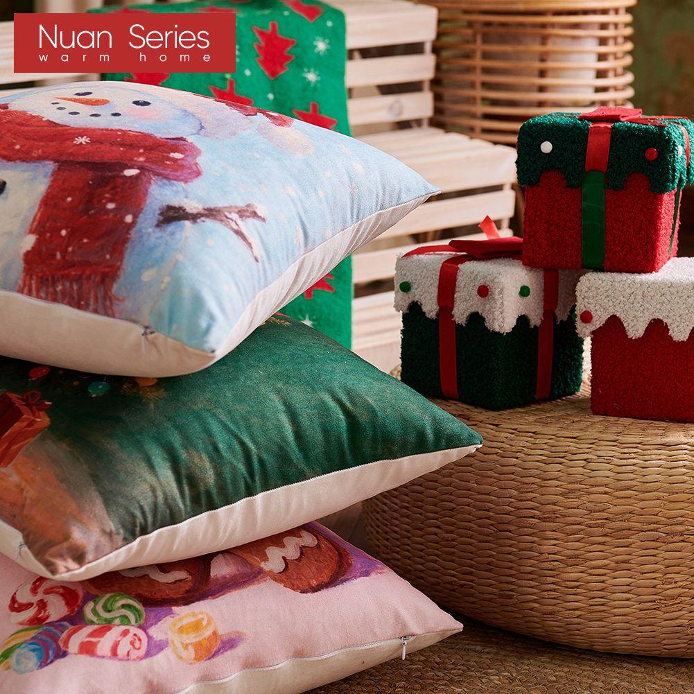 1PC Nuan Series Christmas Pillowcase Polyester Printed Comfortable Pillowcase Cushion Cover for Sofa Living Room Bedroom Home Decor Party Decor