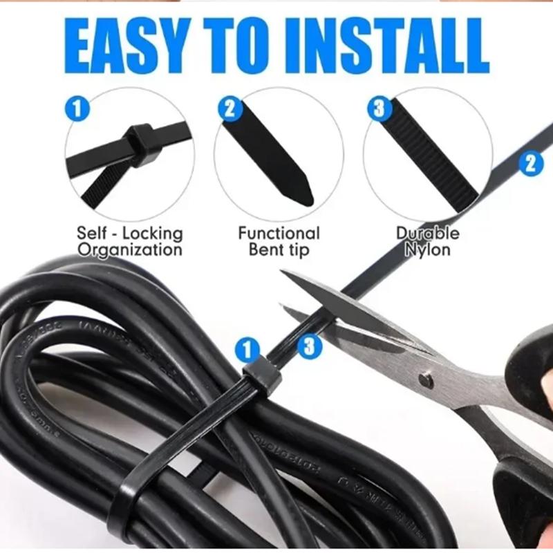 100Pcs Nylon Cable Ties Self-locking Cord Ties Straps Adjustable Cables Fastening Loop Home Office Wire Zip Ties
