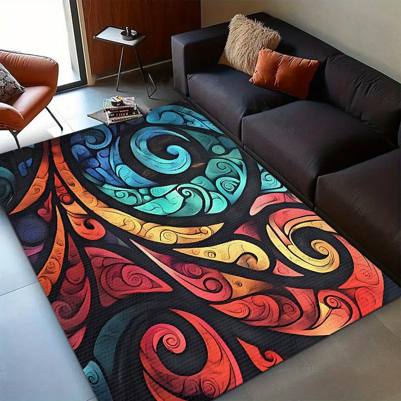 

VIKAMA New Zealand Maori Pua Pattern Carpet - Anti-Slip Living Room Carpet - Bedroom Floor Mat For Home Decoration 80cm x 120cm
