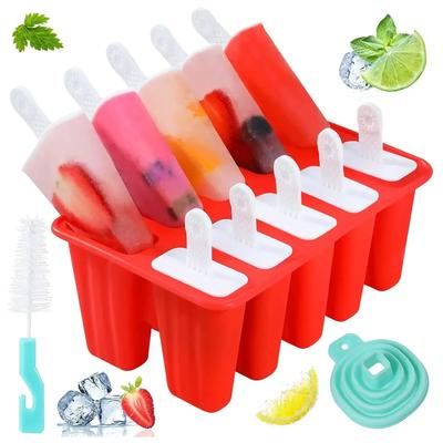 Moules à Popsicle Moules à Glaces en Silicone Sans BPA Moule à Popsicle avec Entonnoir en Silicone et Brosse de Nettoyage Porte-Popsicles Bac à Glaçons
