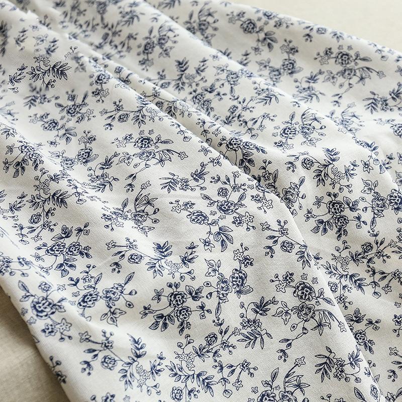 140x50cm/140x200cm Polyester Linen French Blue Printed Fabric For Dresses, Tablecloths, Curtains, Handmade DIY Fabric YHTJ0063