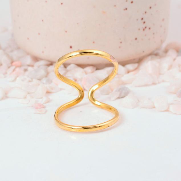 Minimalist Geometric Gold Cuff Ring: Bold double-band open design, perfect as a modern statement or stacking ring.