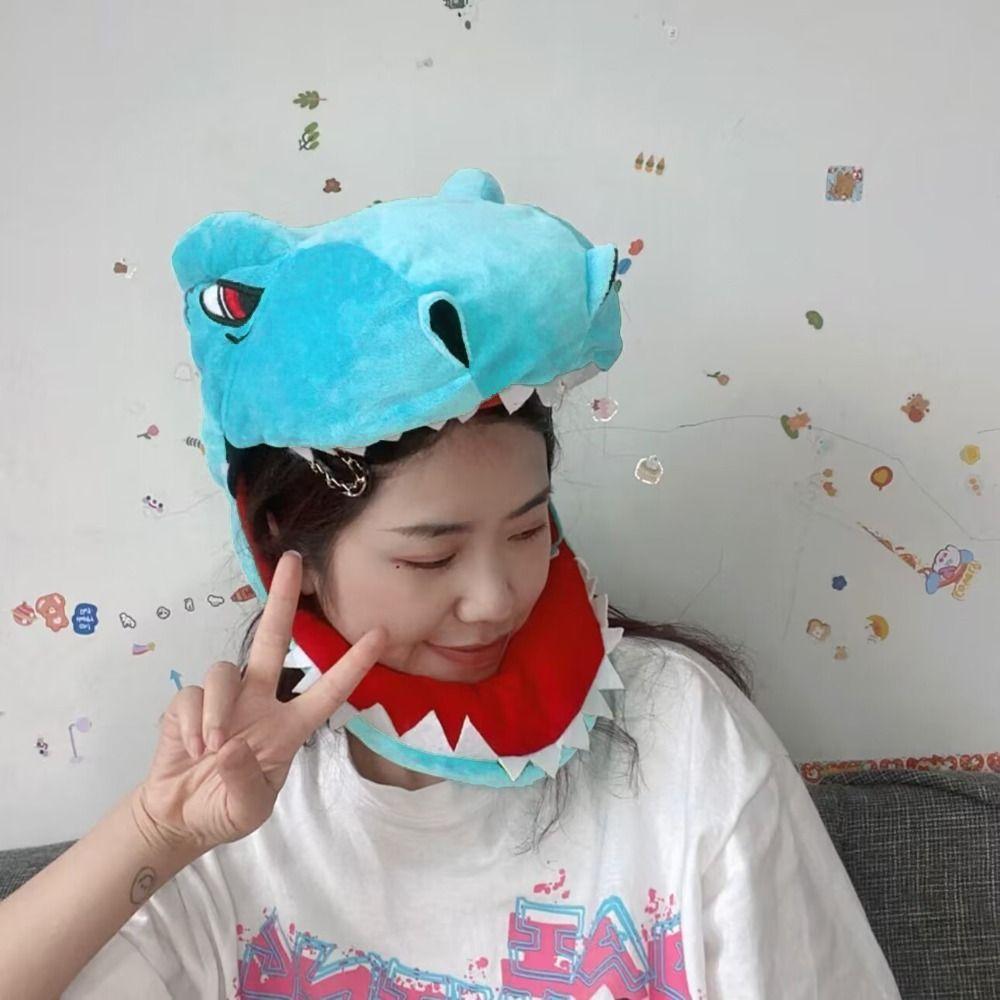 PP Cotton Doll Plush Dinosaur Hat Green Plush Shark Hat Headgear Dinosaur  Christmas Gift