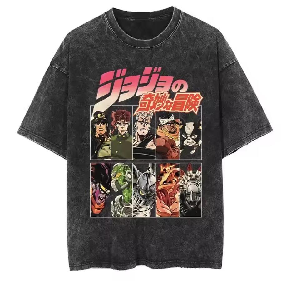 Anime 'JoJo's Bizarre Adventure' Killer Queen Printed Men's T-Shirt, Comic Cotton Washed T-Shirt, Harajuku Style T-Shirt